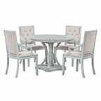 Retro 5-piece Dining Set with Extendable Round Table and 4 Chairs