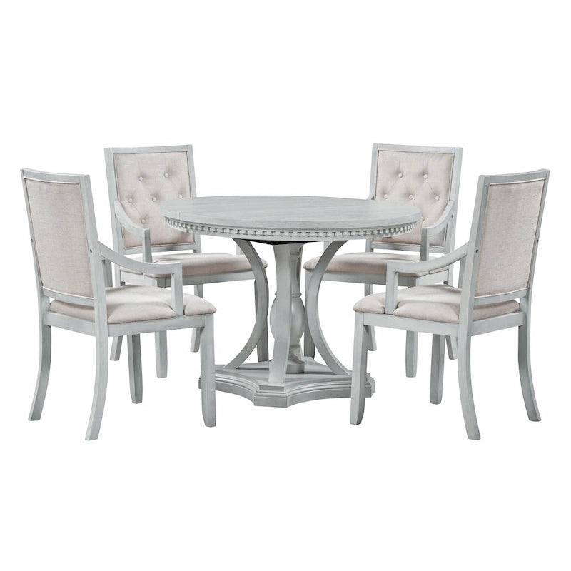 Retro 5-piece Dining Set with Extendable Round Table and 4 Chairs
