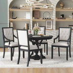 Retro 5-piece Dining Set with Extendable Round Table and 4 Chairs