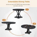 Retro 5-piece Dining Set with Extendable Round Table and 4 Chairs