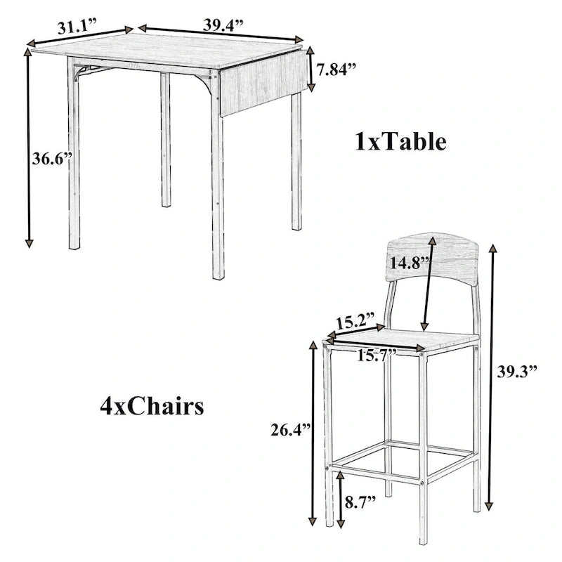 5-piece Counter Height Drop Leaf Dining Table Set