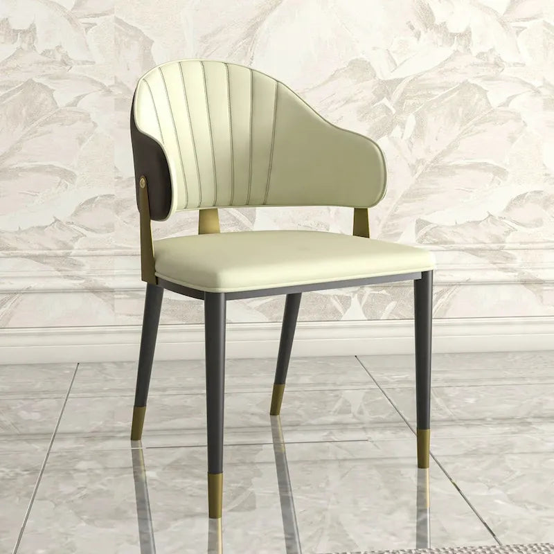 Leather Dining Chair in Iron with Gold Accents Design Modern Ergonomic Side Chair