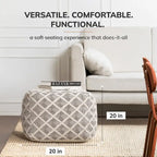 Jani Carondelet 20-inch Black & Ivory Square Pouf Ottoman - Handmade Footrest for Living Room, Bedroom, Nursery