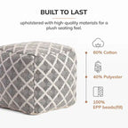 Jani Carondelet 20-inch Black & Ivory Square Pouf Ottoman - Handmade Footrest for Living Room, Bedroom, Nursery