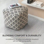 Jani Carondelet 20-inch Black & Ivory Square Pouf Ottoman - Handmade Footrest for Living Room, Bedroom, Nursery