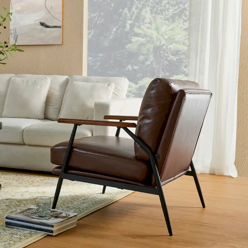Glitzhome 28W Mid-century Modern Soft PU Leather Accent Armchair - 28 W x 31 D x 30.75 H