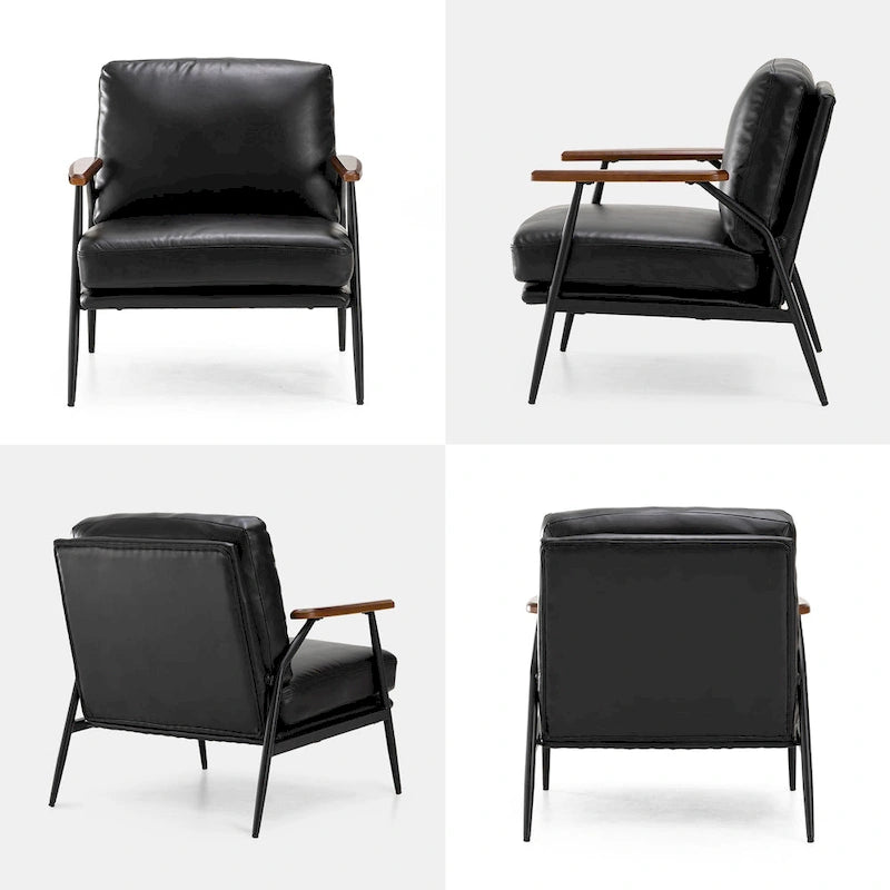 Glitzhome 28W Mid-century Modern Soft PU Leather Accent Armchair - 28 W x 31 D x 30.75 H