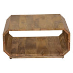 30 Inch Coffee Table, Handcrafted Hollow Cube Shape, Natural Brown Mango Wood