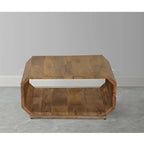 30 Inch Coffee Table, Handcrafted Hollow Cube Shape, Natural Brown Mango Wood