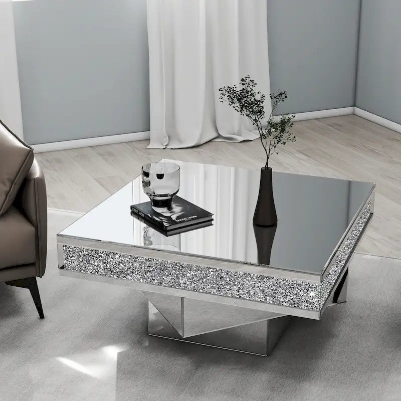 Glam Triple Mirror Diamond Coffee Table Accent Table