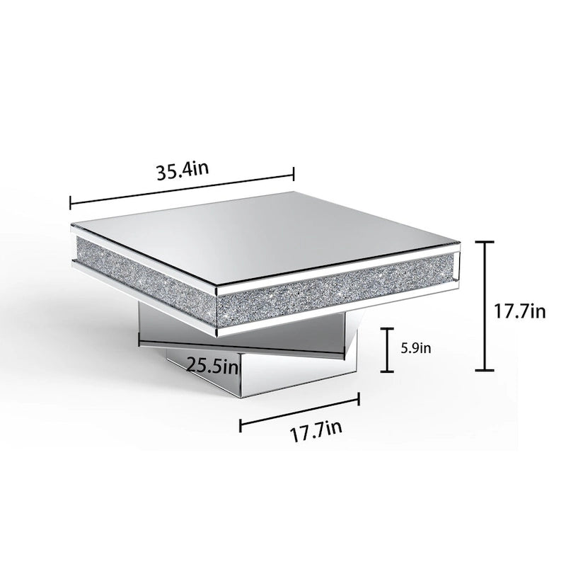 Glam Triple Mirror Diamond Coffee Table Accent Table