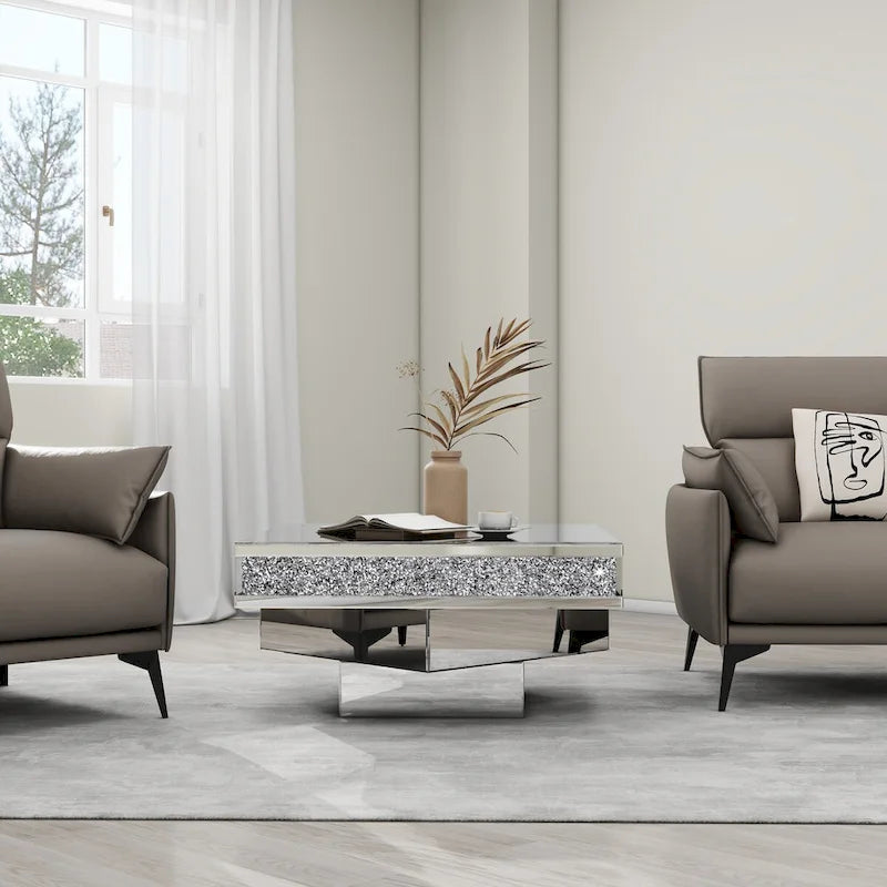 Glam Triple Mirror Diamond Coffee Table Accent Table