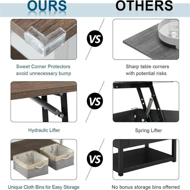 36 Lift Top Coffee Table with Free Cloth Storage Bins - 19.5D x 36W x 18.5H