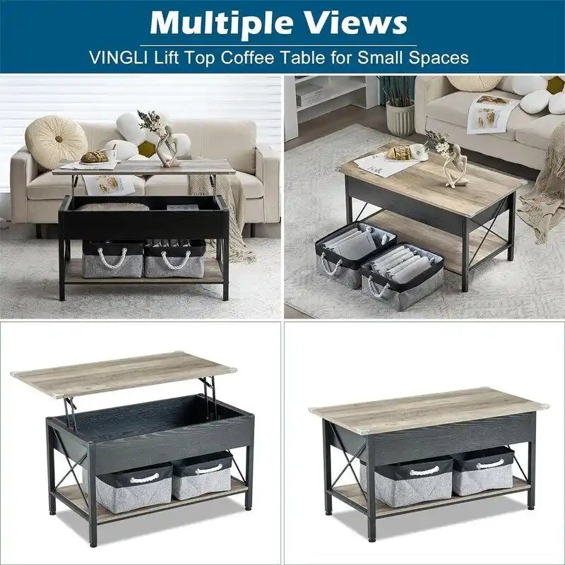 36 Lift Top Coffee Table with Free Cloth Storage Bins - 19.5D x 36W x 18.5H