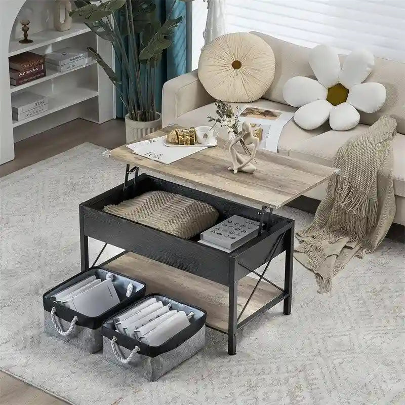 36 Lift Top Coffee Table with Free Cloth Storage Bins - 19.5D x 36W x 18.5H