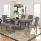 Contemporary 6-Piece 78 Inch Extendable Pedestal Dining Table Set