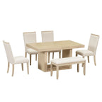 Contemporary 6-Piece 78 Inch Extendable Pedestal Dining Table Set
