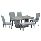 Contemporary 6-Piece 78 Inch Extendable Pedestal Dining Table Set