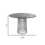 Pima 40 Inch Dining Table, Round Tempered Glass Top, Open Padestal Base