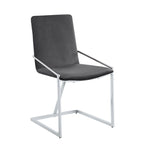 23 Inch Side Dining Chair Set of 2, Gray Velvet, Modern Chrome Metal Base