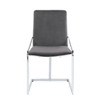 23 Inch Side Dining Chair Set of 2, Gray Velvet, Modern Chrome Metal Base