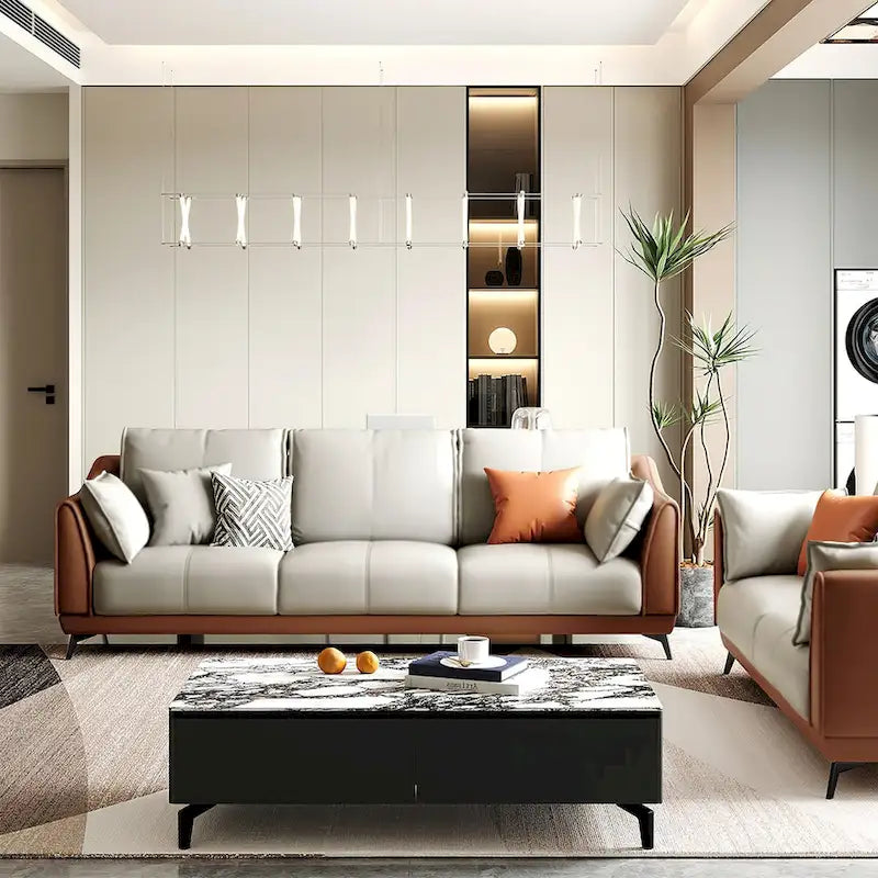 3-Seater Sofa with Black Legs, Modern Faux Leather - three seat