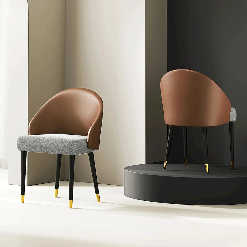 Modern Faux Leather and Fabric Upholstered Back Armchair Dining Chair Or Side Chair (Set of 4)