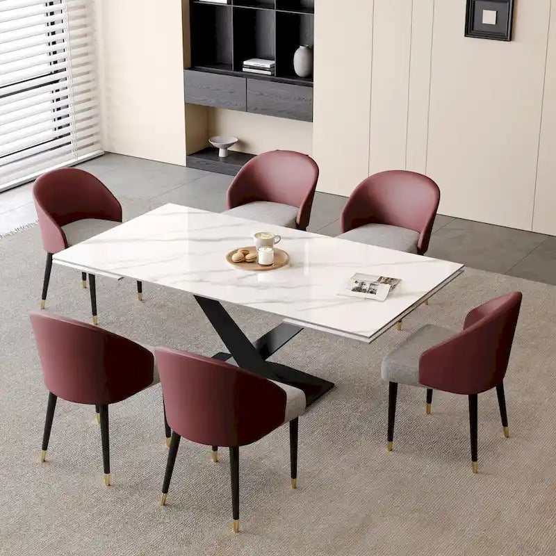 Modern Faux Leather and Fabric Upholstered Back Armchair Dining Chair Or Side Chair (Set of 4)