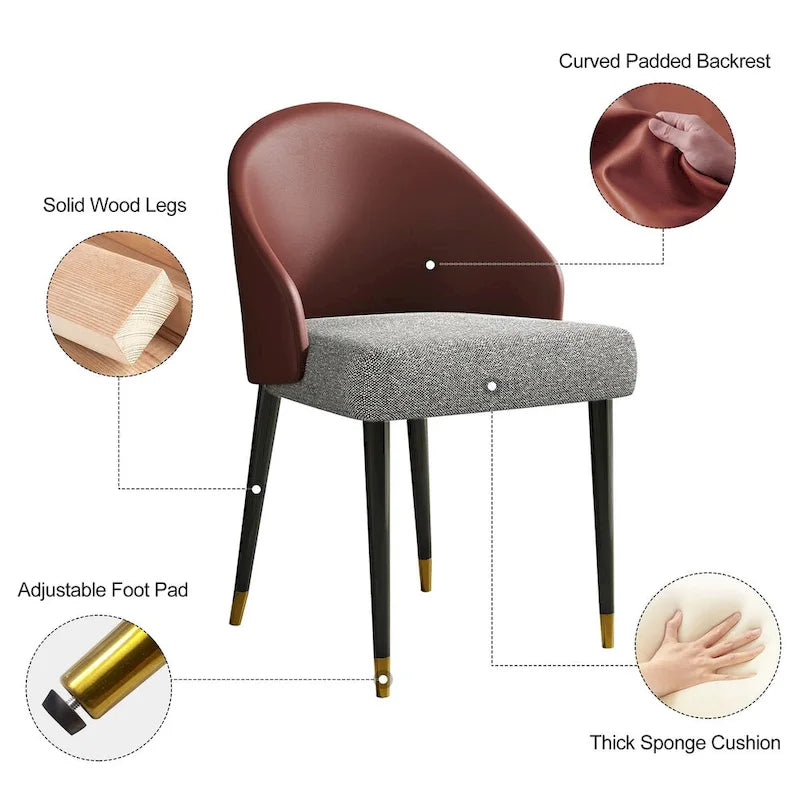 Modern Faux Leather and Fabric Upholstered Back Armchair Dining Chair Or Side Chair (Set of 4)