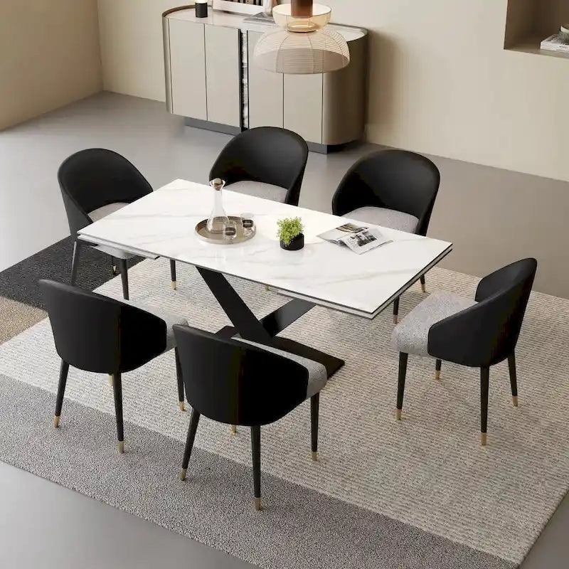 Modern Faux Leather and Fabric Upholstered Back Armchair Dining Chair Or Side Chair (Set of 4)