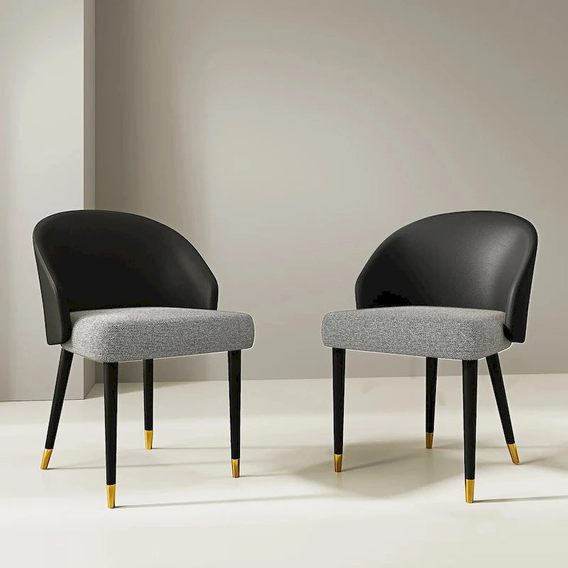 Modern Faux Leather and Fabric Upholstered Back Armchair Dining Chair Or Side Chair (Set of 4)