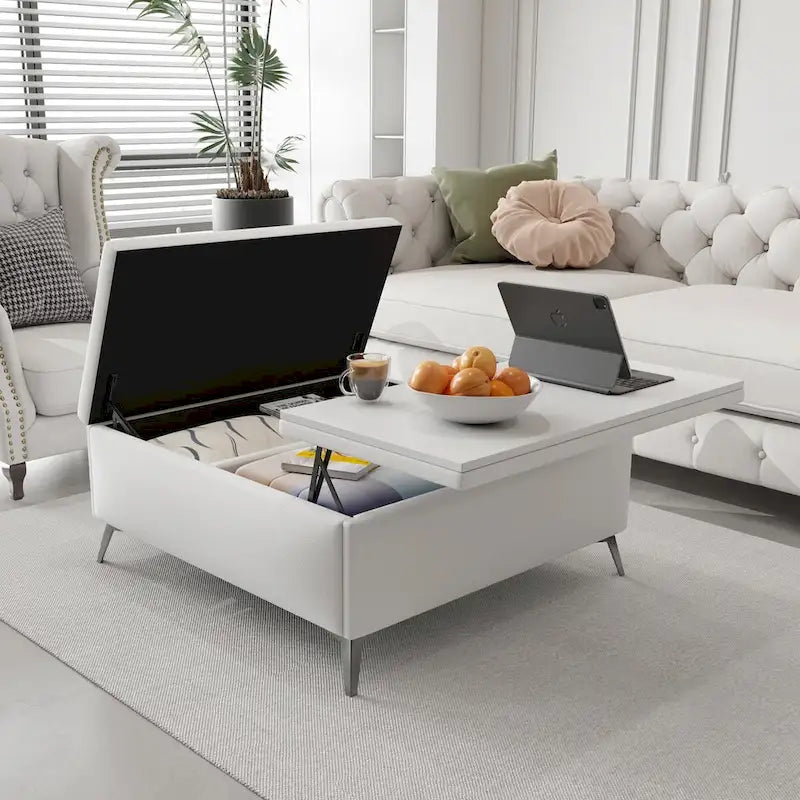 35 inch Wide Square storage benches Coffee Table with Lift Top Oversized Storage Ottoman in Upholstered for Living Room