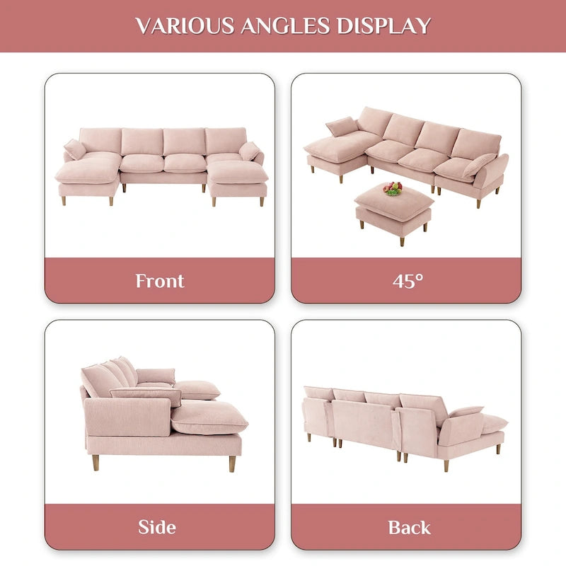 Modern U-Shaped Sectional Sofa Couch with Ottoman Chaise for Living Room