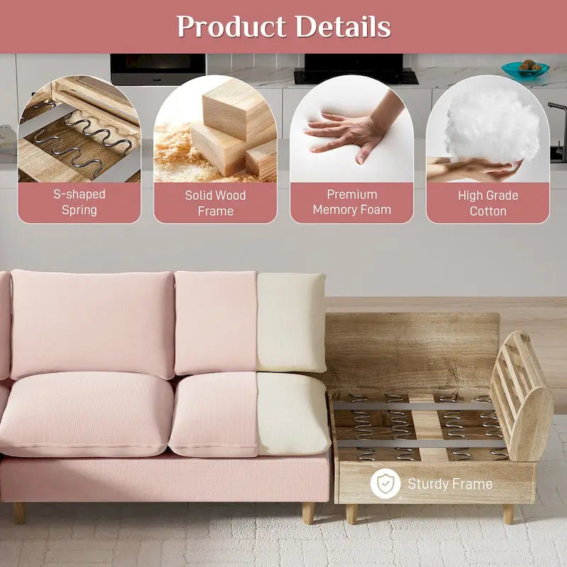 Modern U-Shaped Sectional Sofa Couch with Ottoman Chaise for Living Room