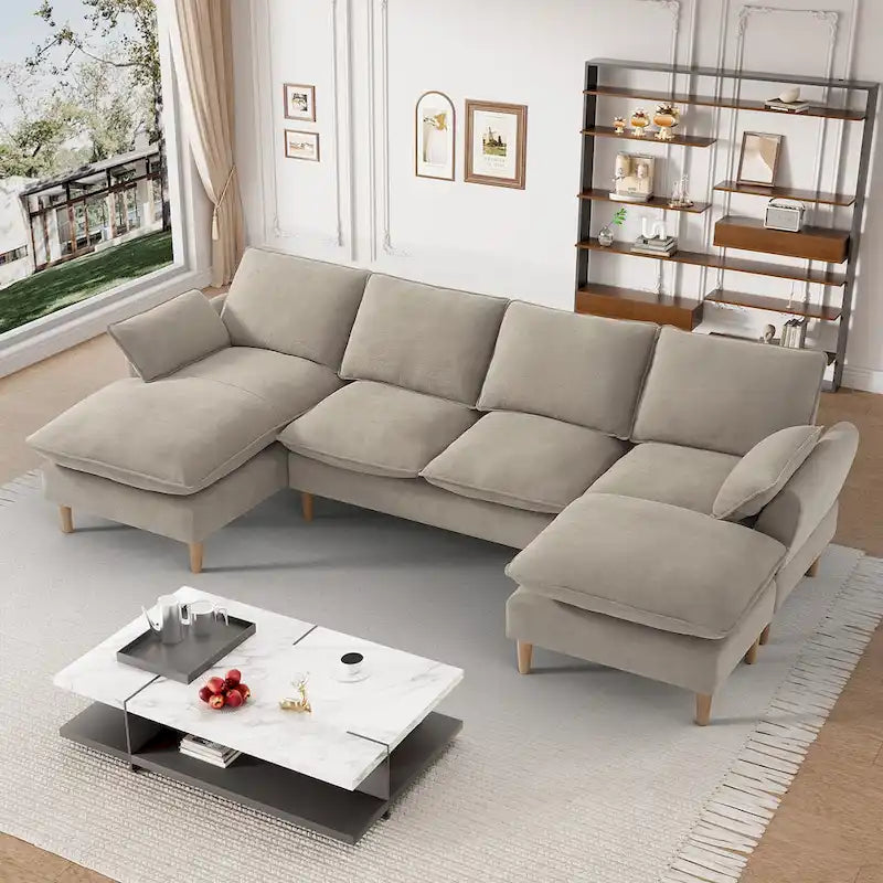 Modern U-Shaped Sectional Sofa Couch with Ottoman Chaise for Living Room