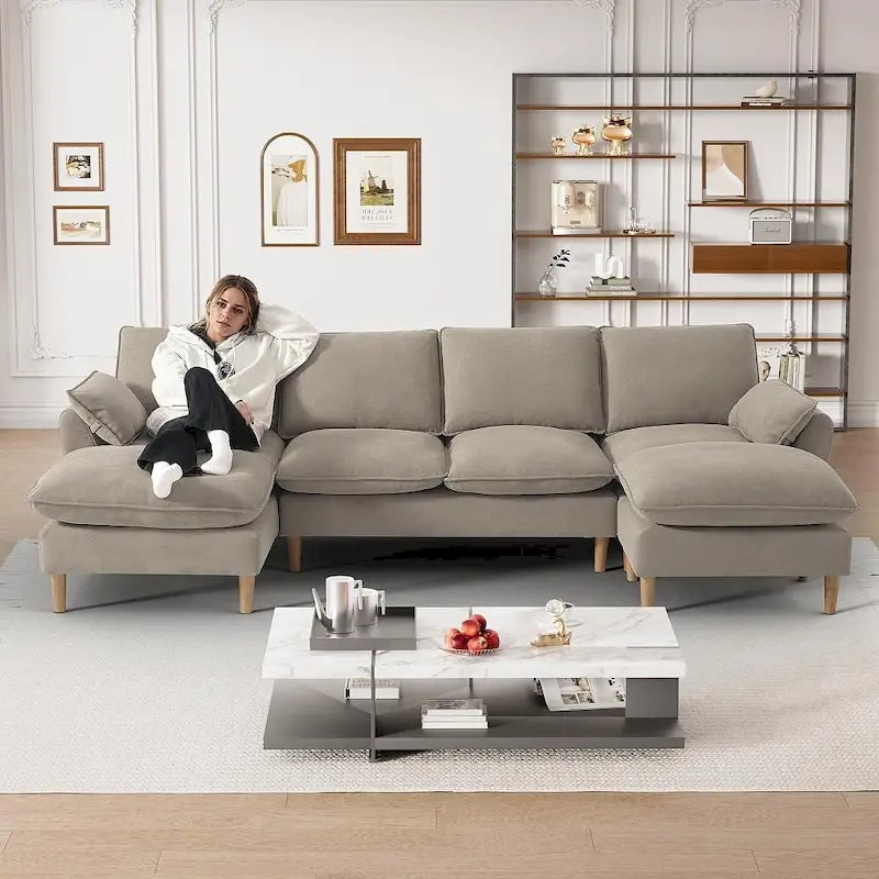 Modern U-Shaped Sectional Sofa Couch with Ottoman Chaise for Living Room