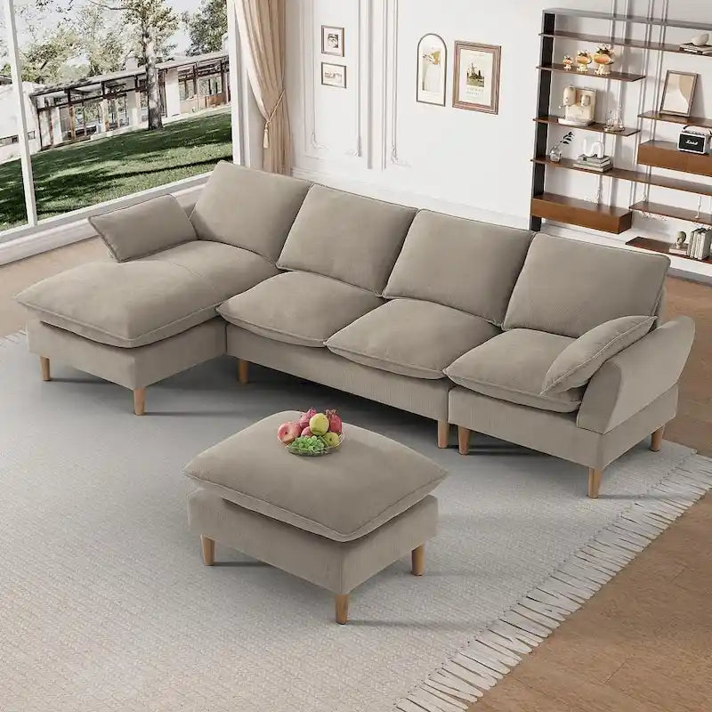 Modern U-Shaped Sectional Sofa Couch with Ottoman Chaise for Living Room