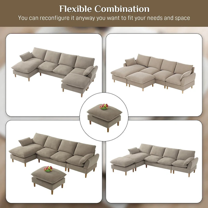 Modern U-Shaped Sectional Sofa Couch with Ottoman Chaise for Living Room