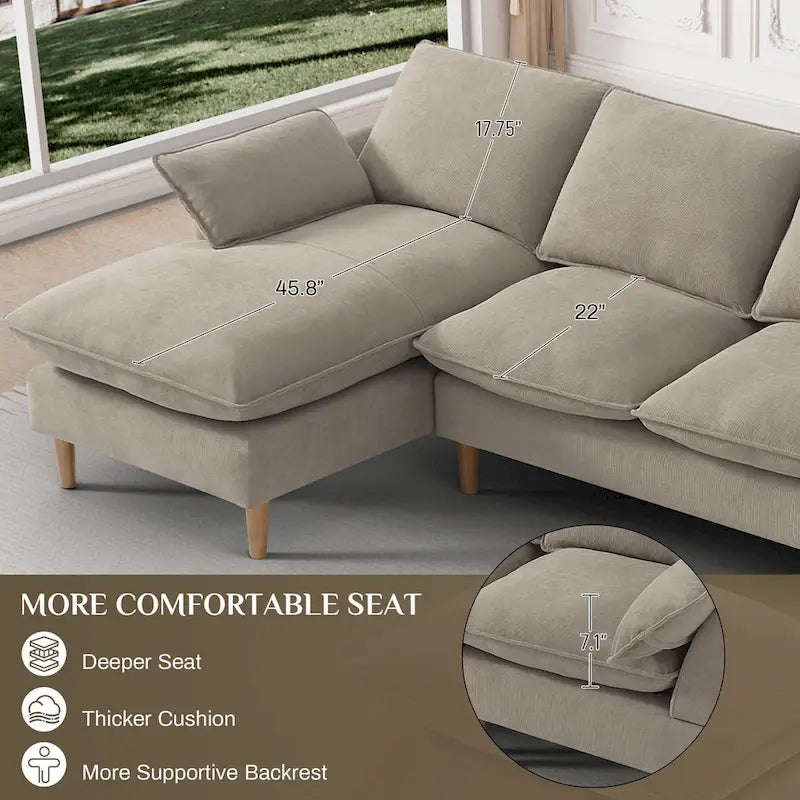 Modern U-Shaped Sectional Sofa Couch with Ottoman Chaise for Living Room