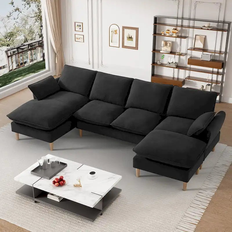 Modern U-Shaped Sectional Sofa Couch with Ottoman Chaise for Living Room