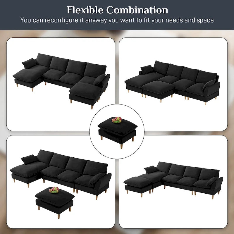 Modern U-Shaped Sectional Sofa Couch with Ottoman Chaise for Living Room