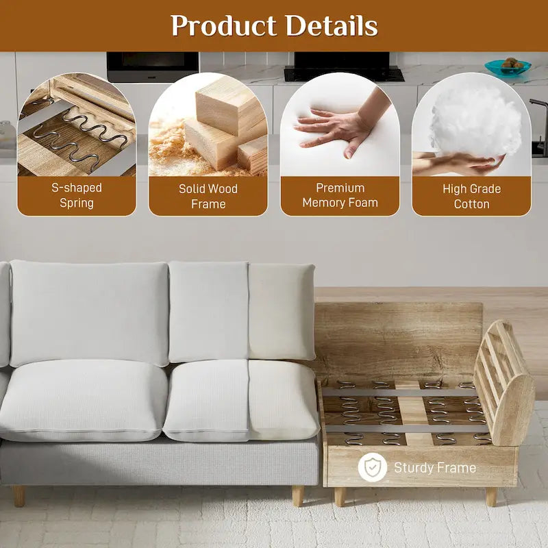 Modern U-Shaped Sectional Sofa Couch with Ottoman Chaise for Living Room