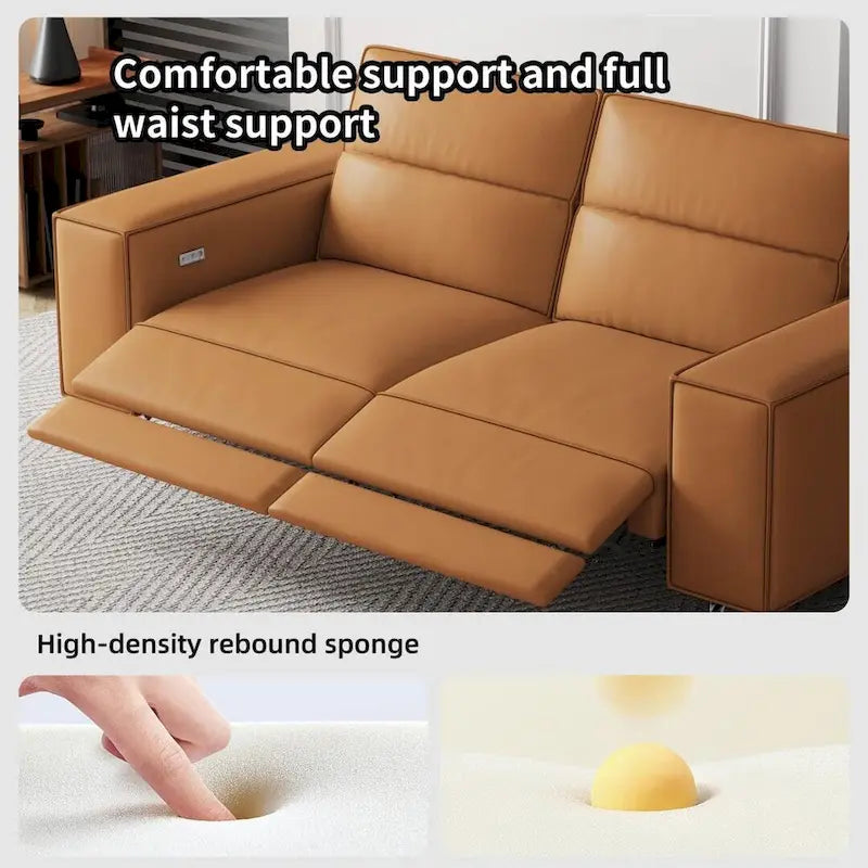 76.77 Modern Leather Recliner Sofa, Power Reclining, Adjustable, Ergonomic Design, Living Room Furniture