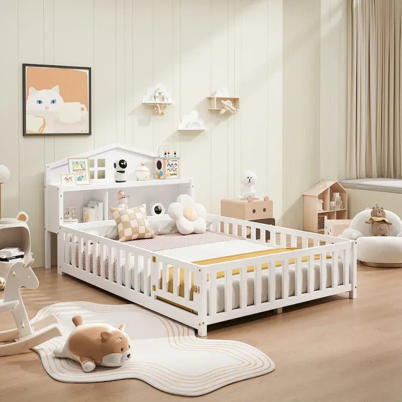 Full-size Floor Beds with Bookcases