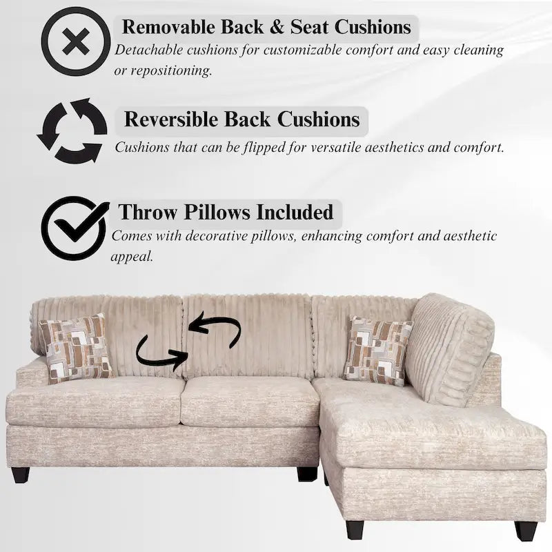 Roundhill Nexus Wide Wale Corduroy L-shape Sectional with Chaise