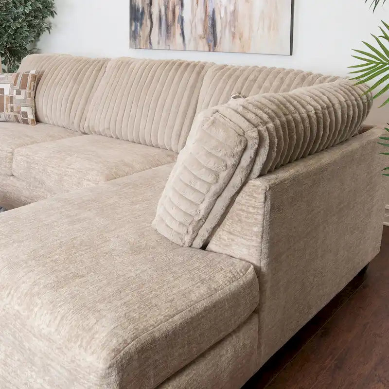 Roundhill Nexus Wide Wale Corduroy L-shape Sectional with Chaise