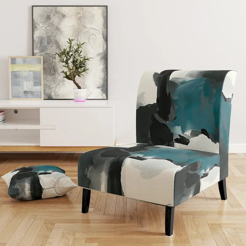 Designart Geometric Black And Teal IV Upholstered Abstract Accent Chair - Modern Arm Chair For Bedroom