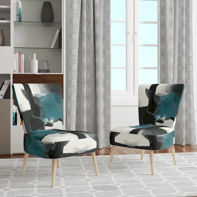 Designart Geometric Black And Teal IV Upholstered Abstract Accent Chair - Modern Arm Chair For Bedroom