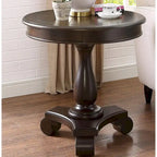 Round Wood Pedestal Side Table for Living Room, Espresso