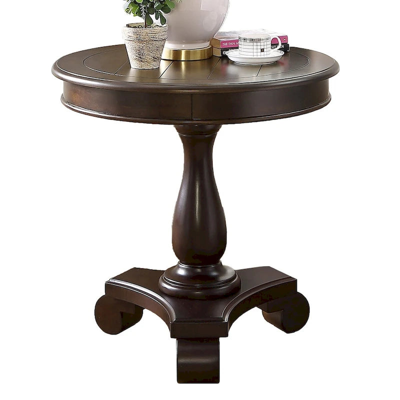 Round Wood Pedestal Side Table for Living Room, Espresso